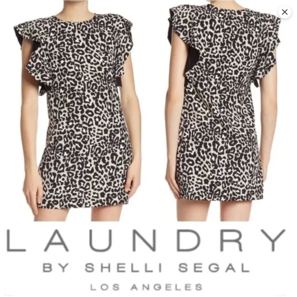 Laundry By Shelli Segal Women's 4 Leopard Print Mini Dress Flutter Sleeves